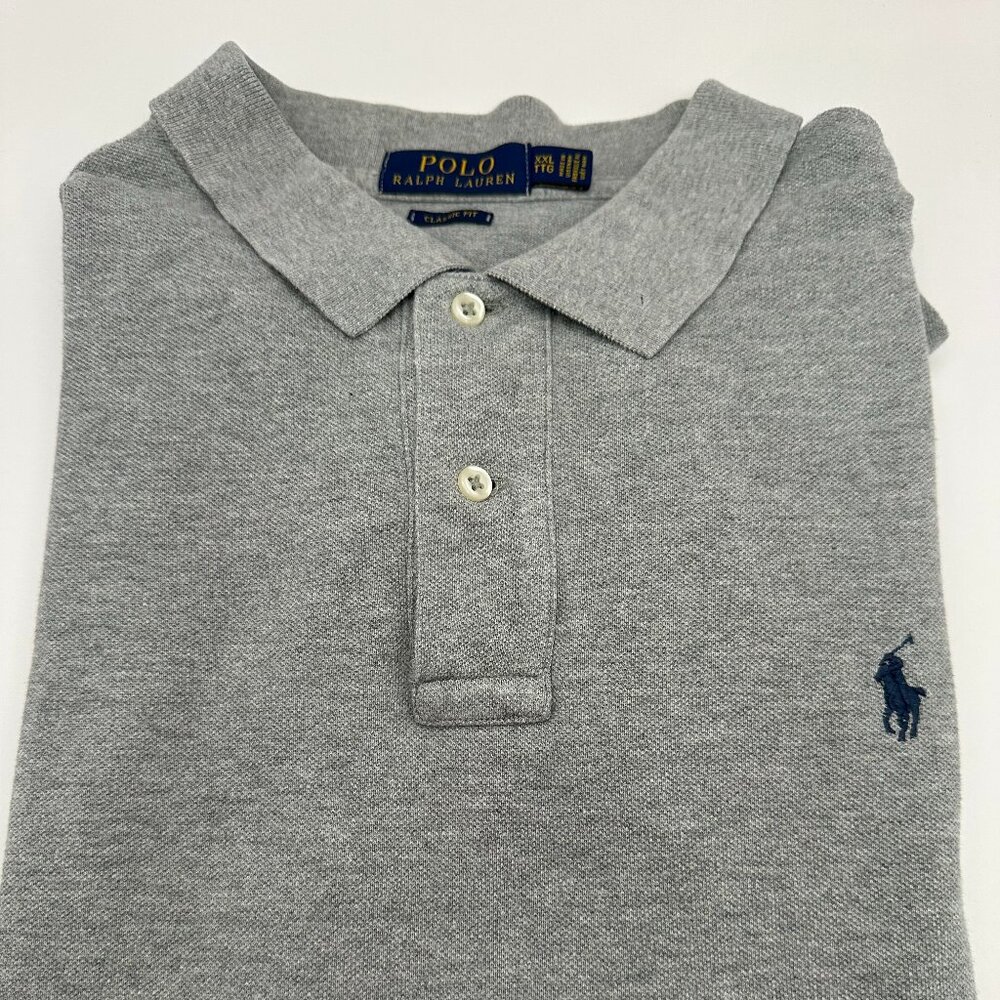 Polo Ralph Lauren Grey Long Sleeve Polo Shirt Men's Size XXL Logo Casual Office